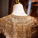 Women's Shiny Gold Sequins Luxury Lace Pashmina Female Spring Autumn Shawl Cloak Collar