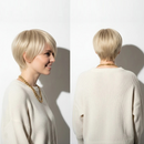 Short Bob Wig Human Hair Blonde Straight Wig with Bangs Layered Pixie Cut Wig Full Cap for Women