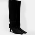 Autumn/Winter Square Heels Leather Suede Knee Boots Versatile Women's Boots