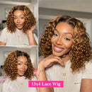 13x4 Lace Front Bob Wigs Deep Wave Human Hair Lace Frontal Wig 180 Density Curly 16Inch Preplucked