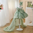Charming Scoop Bowed Lace Up Satin Flower Girl Dress With Trailing Sleeveless Wedding Birthday