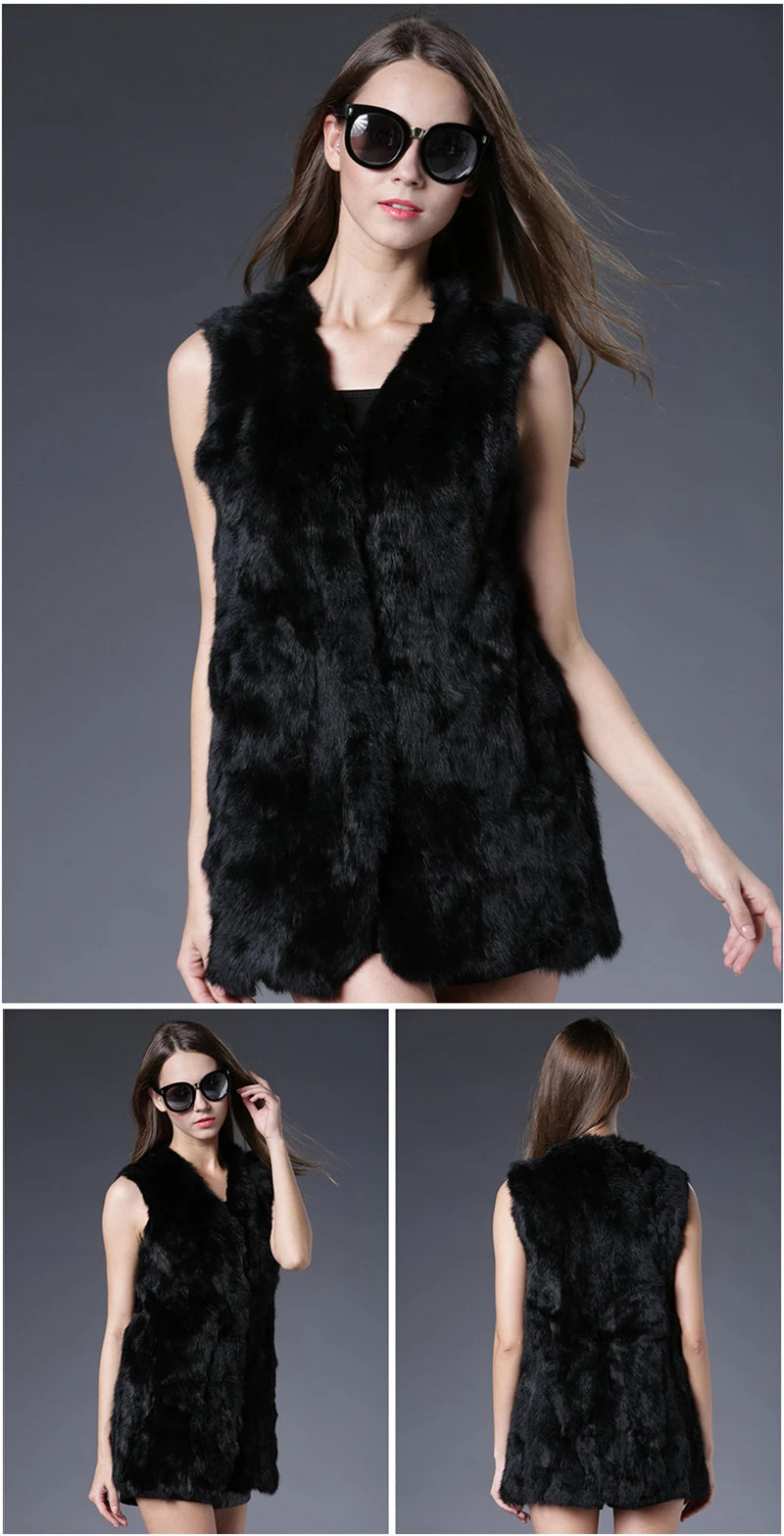 Real Fur Vest Long Natural Jacket For Women Luxury Leather Autumn Winter Spring Outwear Fur Clothing