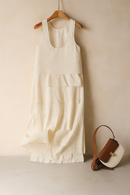 Nordic Minimalist Off-white Sleeveless Tank Dress Women Ladies Layered Cake Skirt Midi Dress female