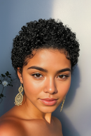 natural black color 4inch short curly pixie cut short human hair wig for women