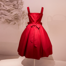 Women Dresses With Delicate Handmade Flower Square Neckline A-line Satin Dress