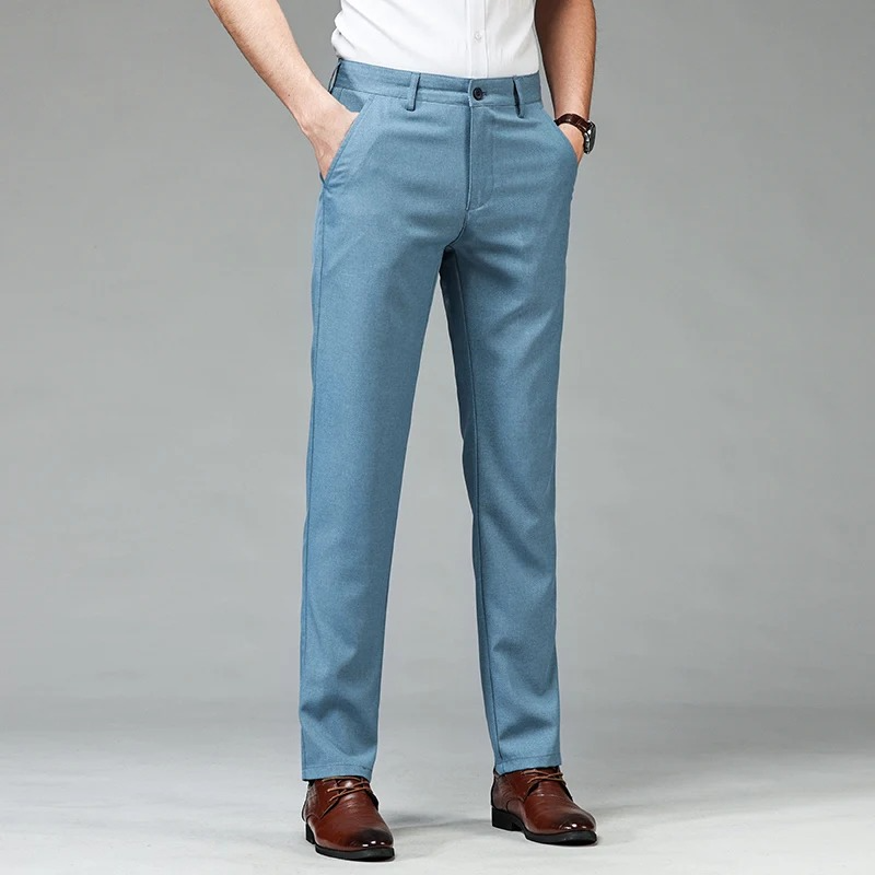 Summer Thin Men's Casual Pants Imitation Linen Fabric Breathable Business Straight Trousers