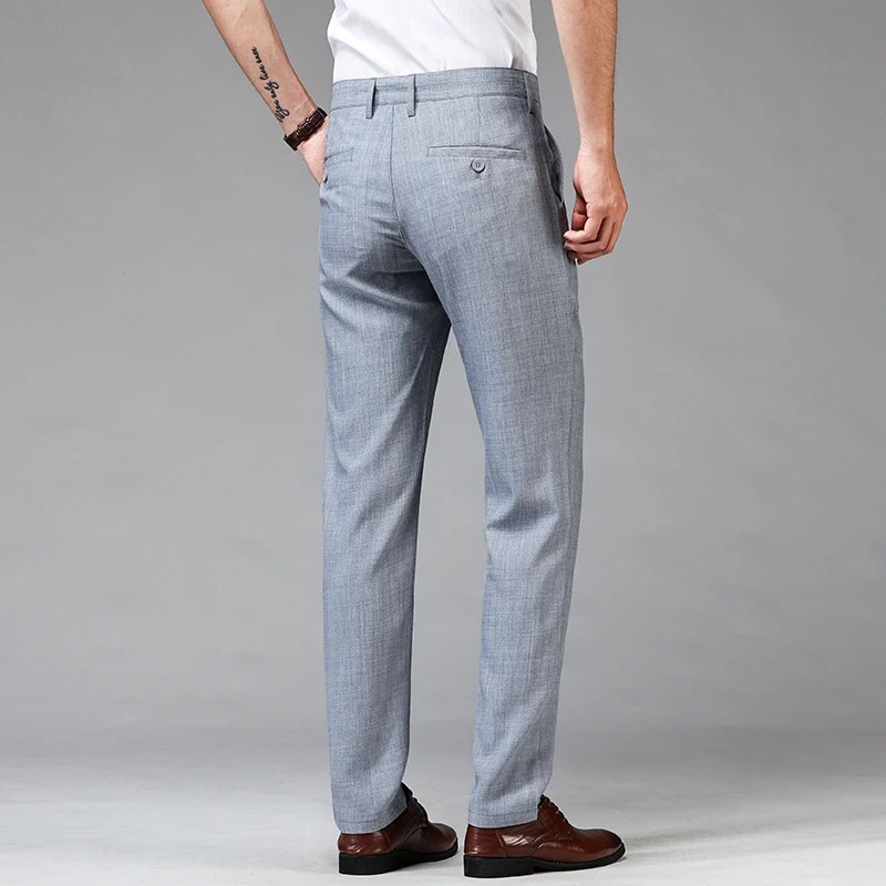 Summer Thin Men's Casual Pants Imitation Linen Fabric Breathable Business Straight Trousers