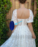 Ivory Lace Prom Dresses Square Neck Tea-Length Party Evening Gown Formal Backless