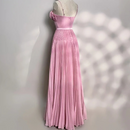 Chiffon Evening Dress with Pearls Spaghetti Straps Party Gown