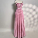 Chiffon Evening Dress with Pearls Spaghetti Straps Party Gown