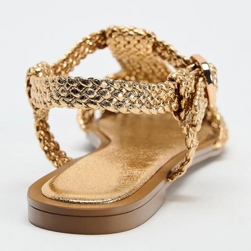 Hand-woven Sandals Women Hollow Toe Flat Casual Sandals  Summer Beach Vacation Sandals