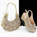 Queena Elegant Rhinestone Wedding Shoe and Bag Set Italian Inspired High Heels and Matching Handbag