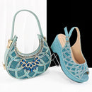 Queena Elegant Rhinestone Wedding Shoe and Bag Set Italian Inspired High Heels and Matching Handbag