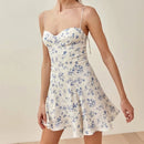 Chic Summer Floral Dress Retro Adjust Top Mini Dress party dresses