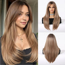 Chestnut Brown Synthetic Wig with Bangs Long Straight Wig Natural Layered Hair Smooth Soft Daily Wig Heat Resistant