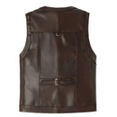 Autumn Winter Leather Vest Men Waistcoat Steampunk Sleeveless Motorcycle Jackets Casual Multiple Pockets Coat