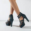 Women Sandals Peep Toe Chunky Heels 11.5cm Platform 3.5cm Zipper Buckle T-Strap Dating Shoes