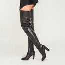 Women Thigh High Boots Faux Leather Block Heeled Boots Over Knee High Shoes Woman