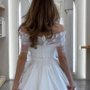 Simple Mermaid Wedding Dresses White Off The Shoulder Flower Satin Bridal Dress Wedding Prom Gowns