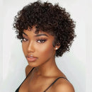 Bob Wig Natural Brown Full Machine Made Pre-Plucked Bangs Human Hair For Women
