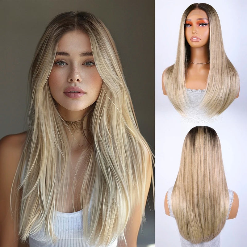 Lace Front Wig Straight Baby Hair Lace Bob Wigs Synthetic Lace Wig 22 Inch blonde Wig For Women Wig