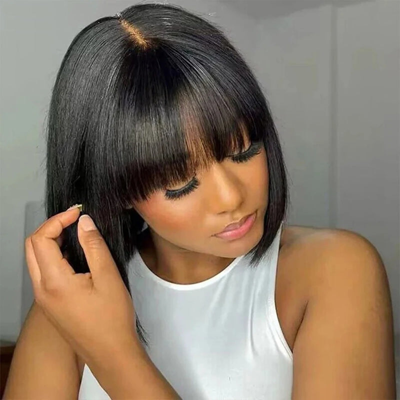 Middle Part Lace Wig Bob Wigs Full Straight Human Hair Wigs For Women