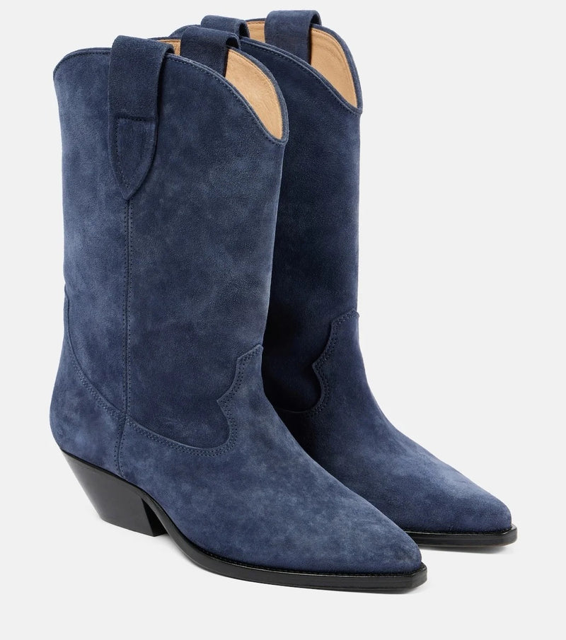 Boots Winter Autumn Mid Calf Block Heel Slip On Sexy Pointy Toe Runway Dress Shoes