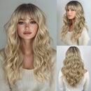 Lace Front Wigs For Women Cosplay Wigs 20 Inch Long Ombre Blonde Body Wave Lace Wig With Bangs Heat Resistant
