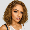 Curly Bob Lace Human Hair Wigs For Women Remy Hair Blonde Brown Wigs