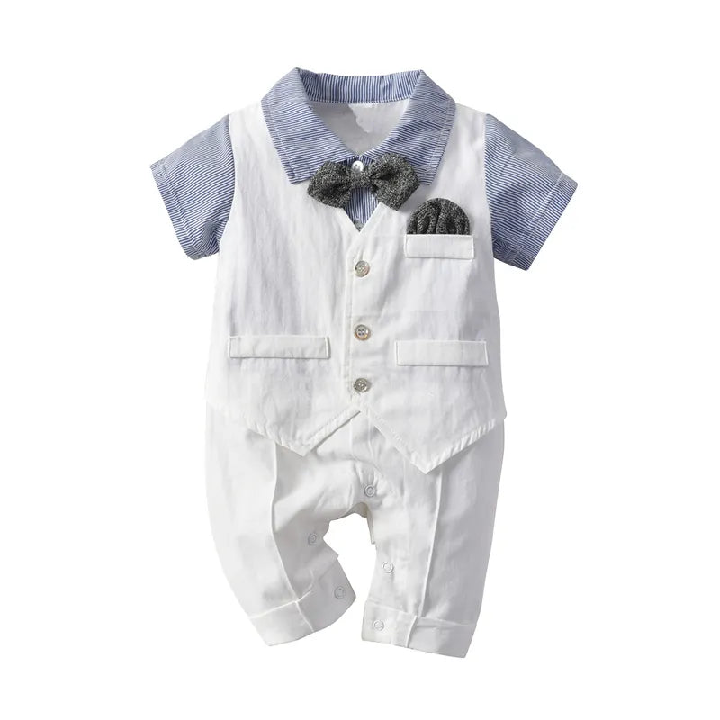 Newborn Boys Clothes Baptism 0 to 3 Months White Romper Jumpsuit Organic Short Sleeve Gentleman Clothing Summer Outfits