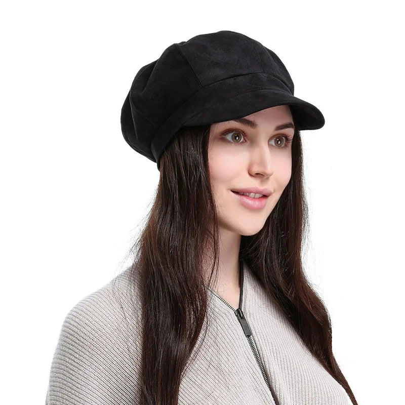 Ladies Peaked Beret Cap Octagonal Autumn Driving Hat Winter Stylish Artist Painter Newsboy Cap