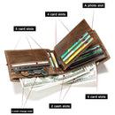 Crazy Horse Leather Mens Wallet With Snap Coin Pocket Bifold Purse Real Leather Trifold Short Wallet