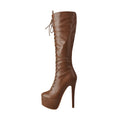 Women Platform The Knee High Boots Front Lace-Up Thin Heel Stiletto Stretch Big Size Winter Woman Boots