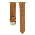 Brown watch strap with gold accents on a white background, Obroi
