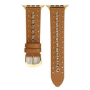 Brown watch strap with gold accents on a white background, Obroi