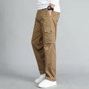 Summer Men Pants Straight Side Pockets Wide Leg Cotton Black Cargo Pants Work Trousers Male