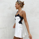 Lace Trim Satin White Dress Strap Mini Summer Dress Female Backless Party Dresses