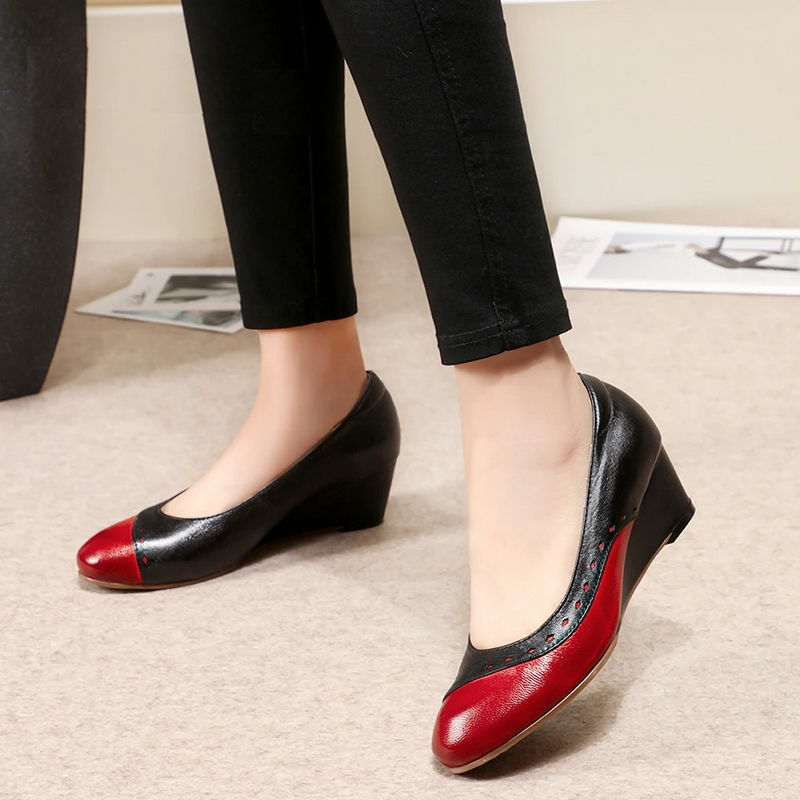 Women Leather Heel Pumps Slip-on Shoes Handmade High Heel For Ladies