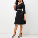 Simple Sleeve Autumn Women Dress Sexy V-neck Solid Elegant Ladies Leopard Midi