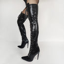 Black lace-up high-heeled boots on a white background, Obroi