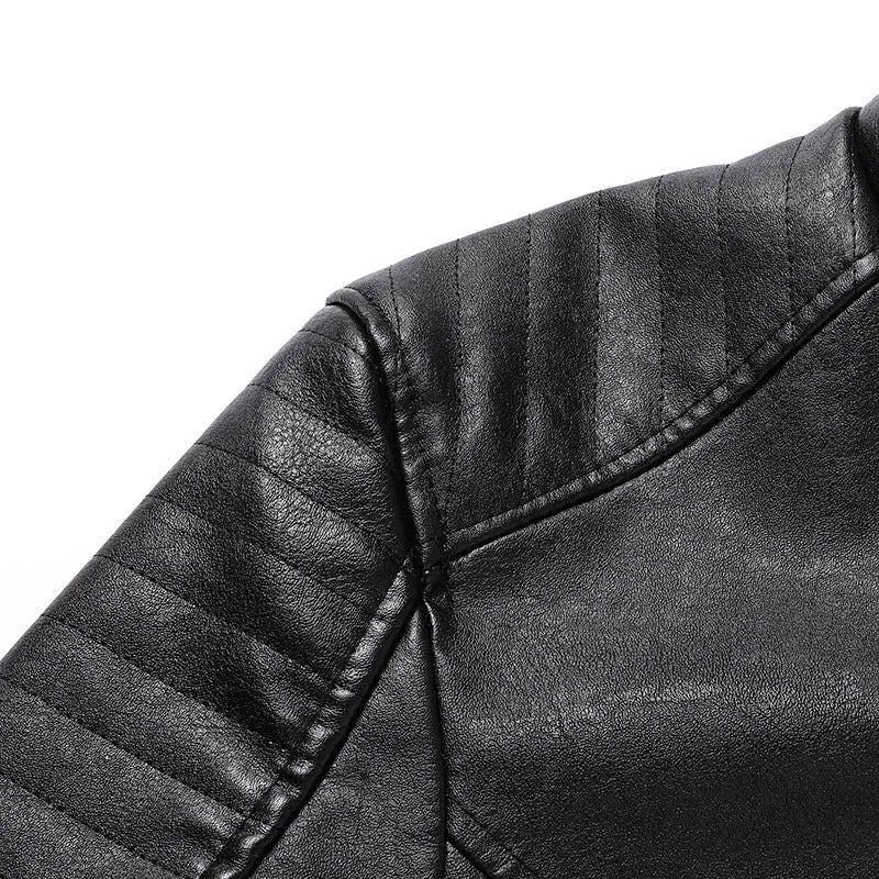 Mens Leather Jackets Stand Collar Fleece Leather Jacket for Men Motorcycle Outwear Coat Casual Faux Fur Coat Men Leather