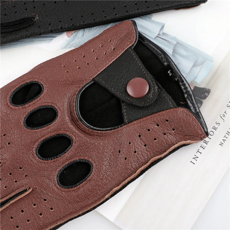 Genuine Leather Glove Men's Autumn Winter Driving Gloves With Holes Breathable