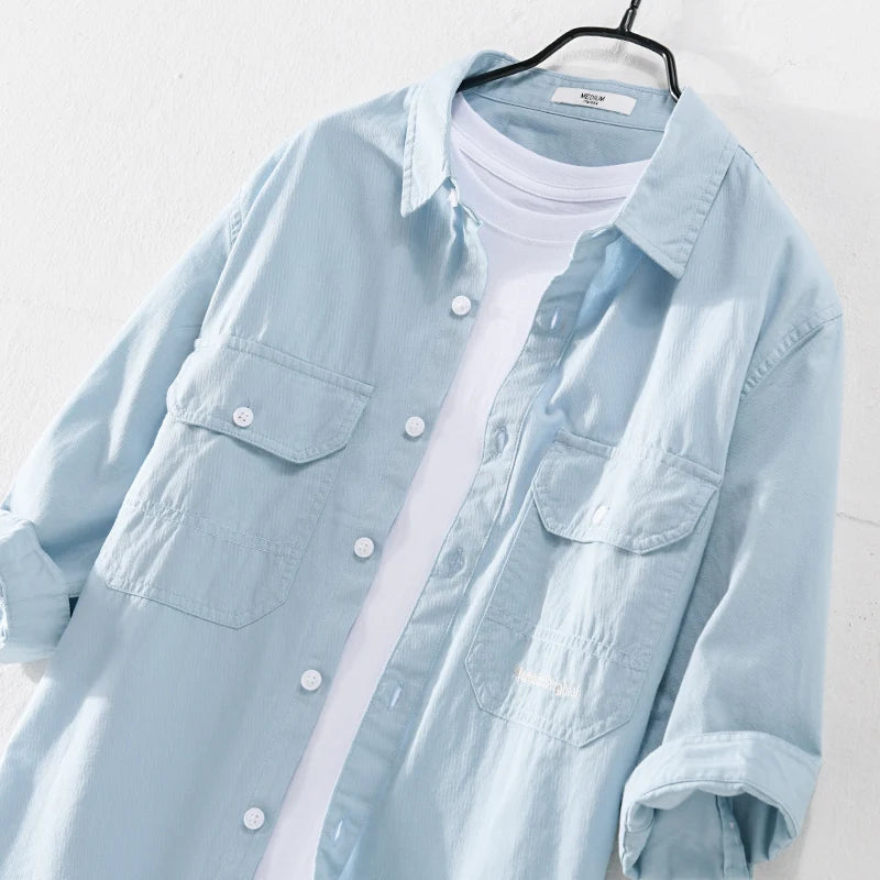 Italy solid shirts men casual embroidery shirt