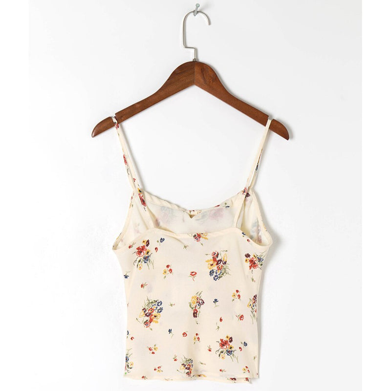 Beach Style Summer Tops For Women Vintage Floral Spaghetti Strap Top Tie Up Neck Sleeveless Casual Cami Top
