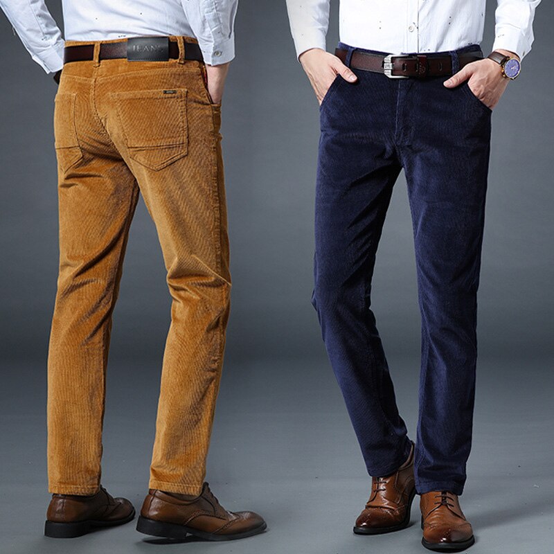 Men Thick Corduroy Business Straight Casual trousers Men Mid-rise Slim Casual pants