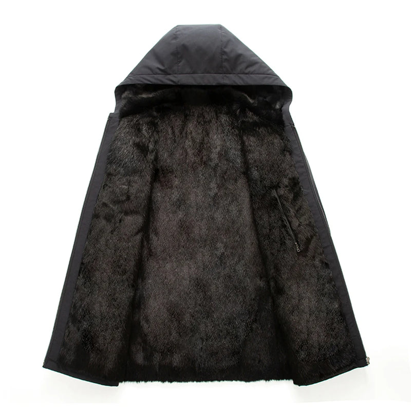 Men Luxury Hooded Parka Winter Slim Fit with Real Mink Fur Lining Casual & Formal Wear