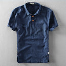 Summer Shirt Men Short Sleeve Loose Thin Cotton Linen T-Shirts Solid Color Trend Male Turn Down Collar Tees