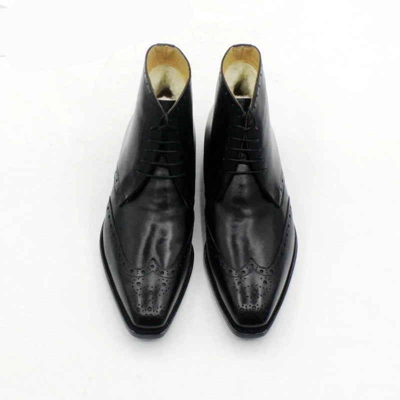 Boot With Wool Inner Full Brogues Leather Sole Shoe Full Grain Calf Leather Men's