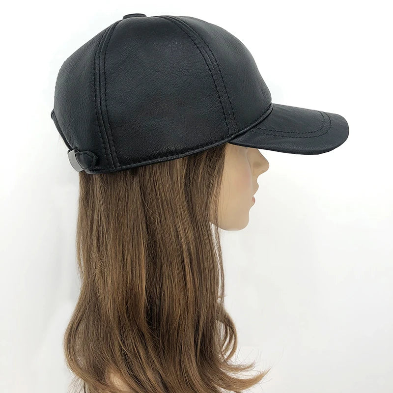 Baseball Cap Black Solid Cap Leather For Unisex Spring And Autumn Fashion Adjustable Caps Sun Visor