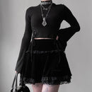 Goth Cross Black Skirt Vintage Lace Trim Mini Skirt Gothic Grunge High Waist Ruffle Summer Skirt Women
